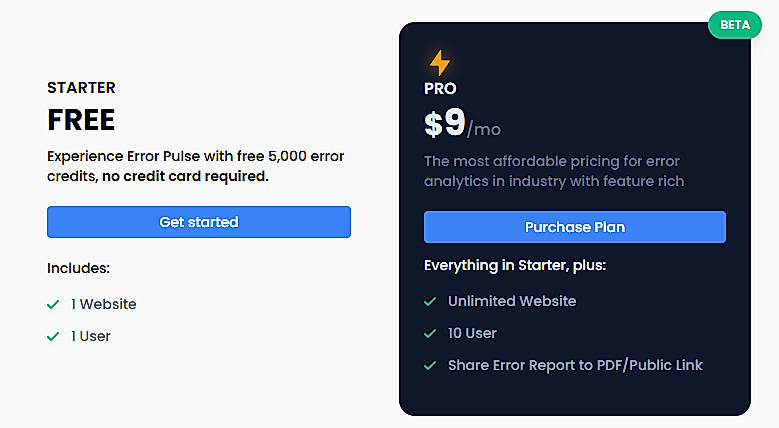 Pricing screenshot