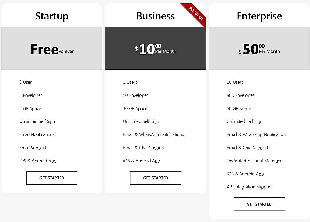 Pricing screenshot