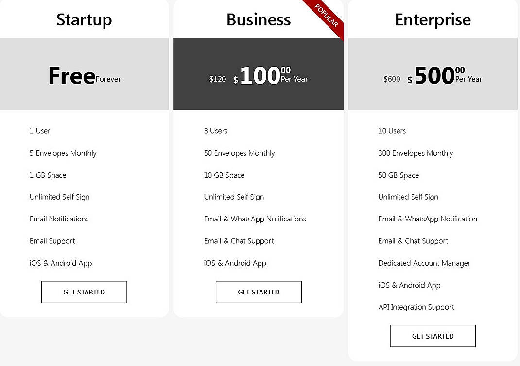 Pricing screenshot