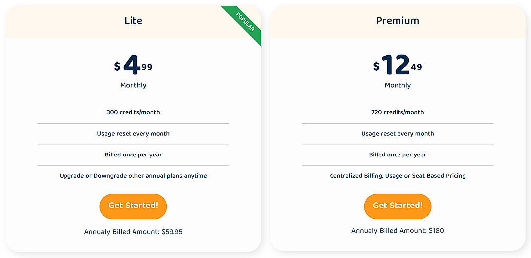Pricing screenshot