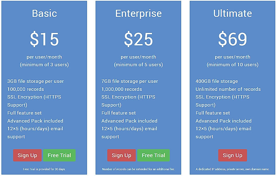 Pricing screenshot