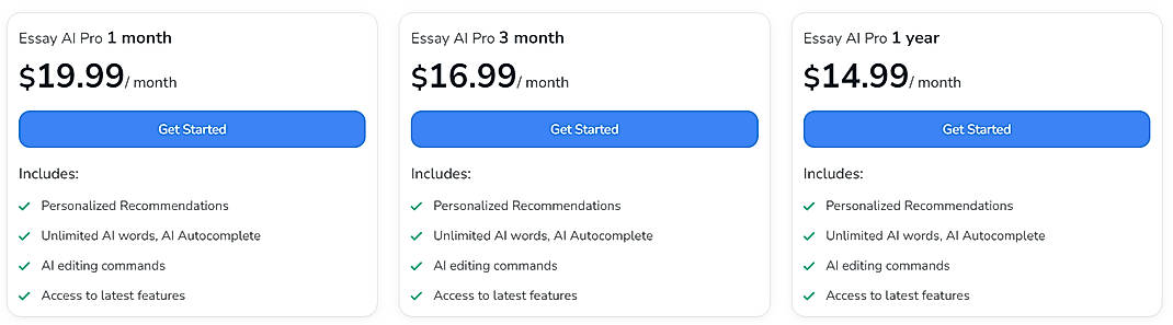 Pricing screenshot