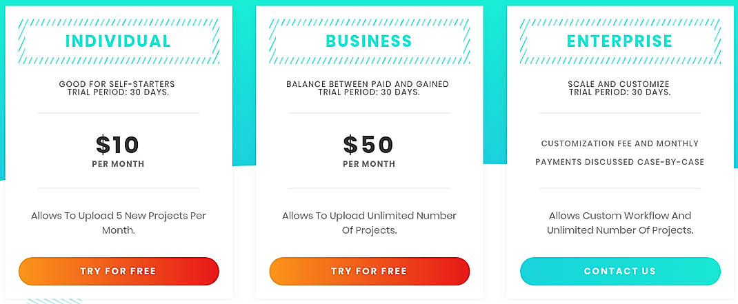 Pricing screenshot