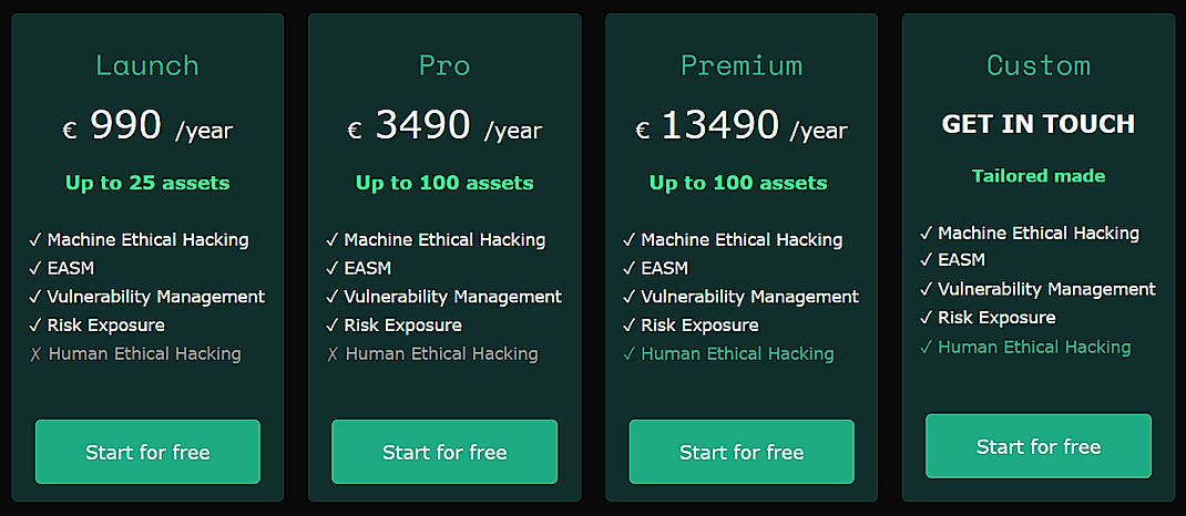 Pricing screenshot