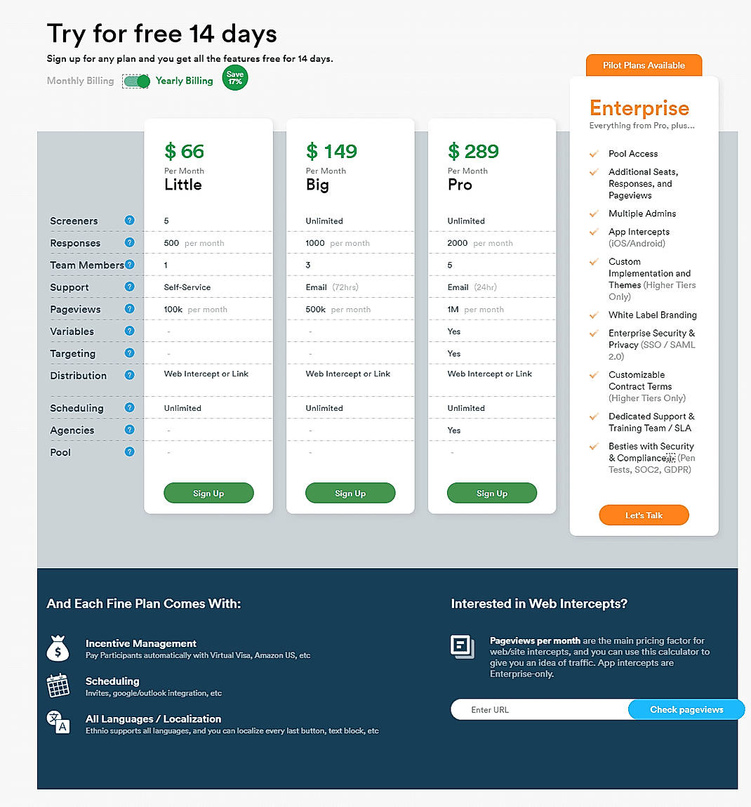 Pricing screenshot