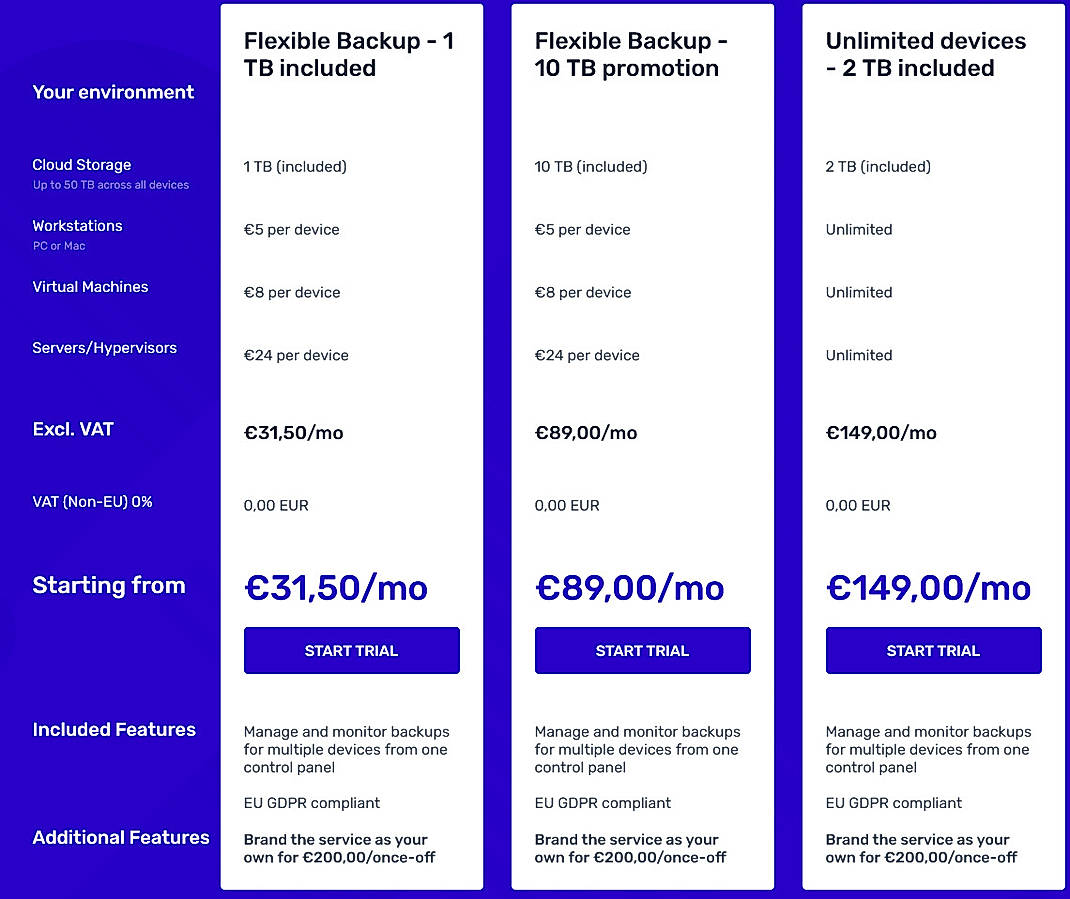 Pricing screenshot