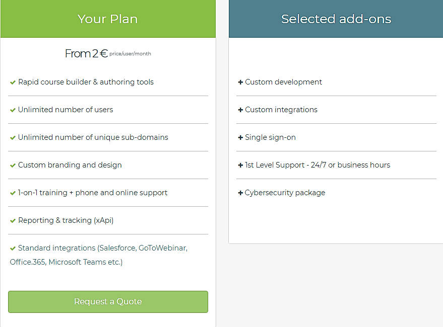 Pricing screenshot