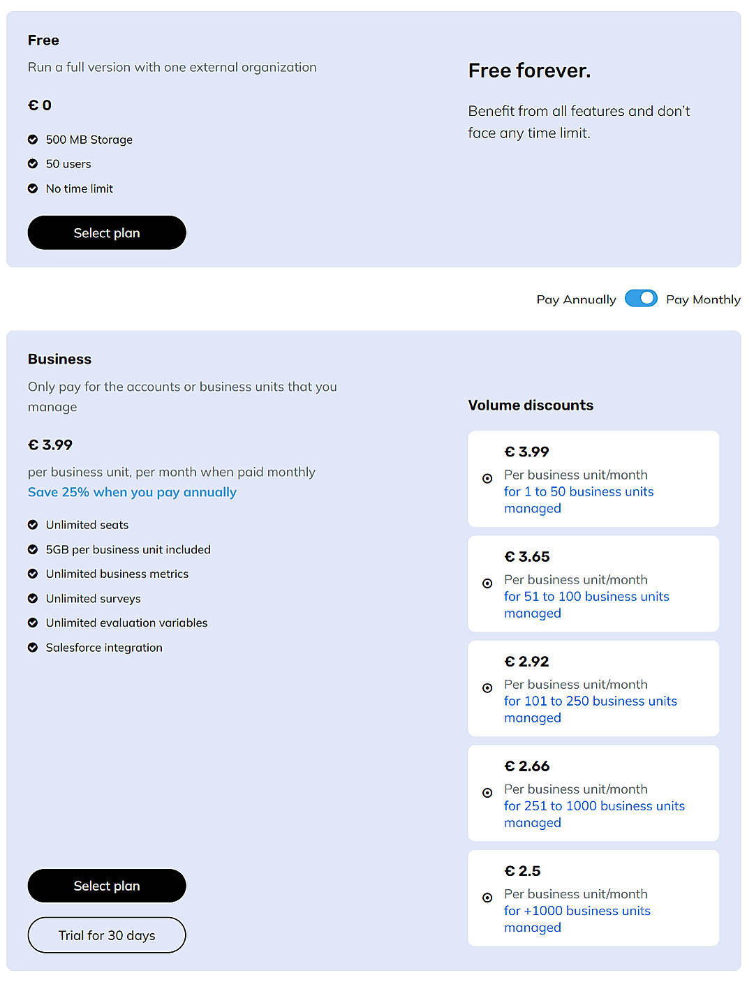 Pricing screenshot