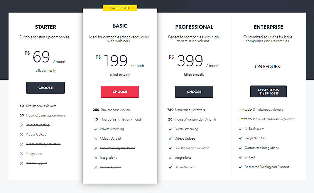 Pricing screenshot