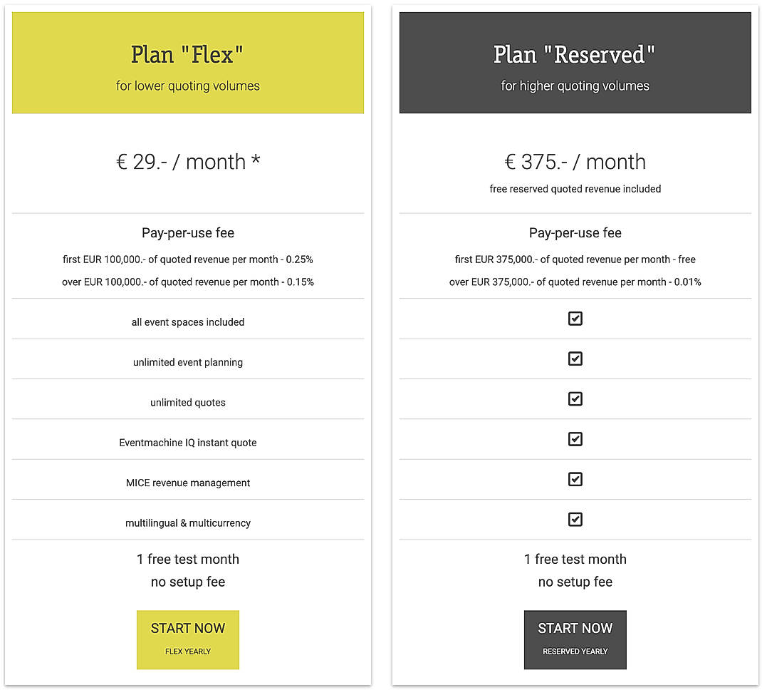 Pricing screenshot