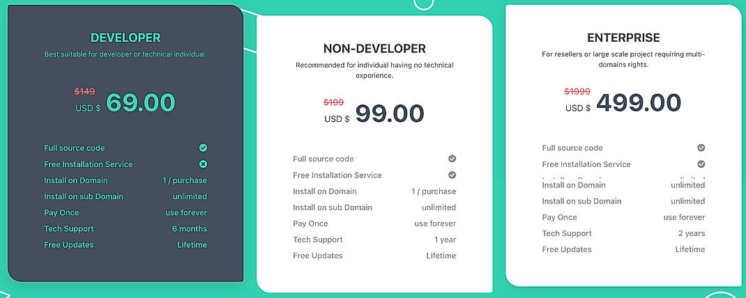 Pricing screenshot