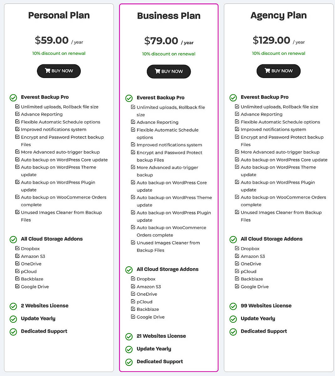 Pricing screenshot