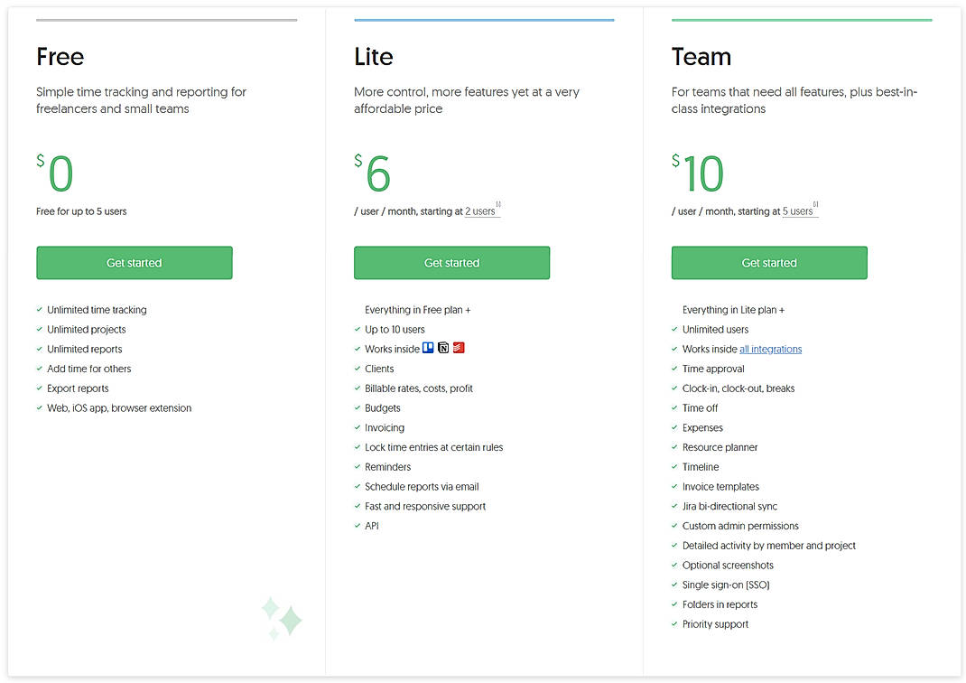 Pricing screenshot