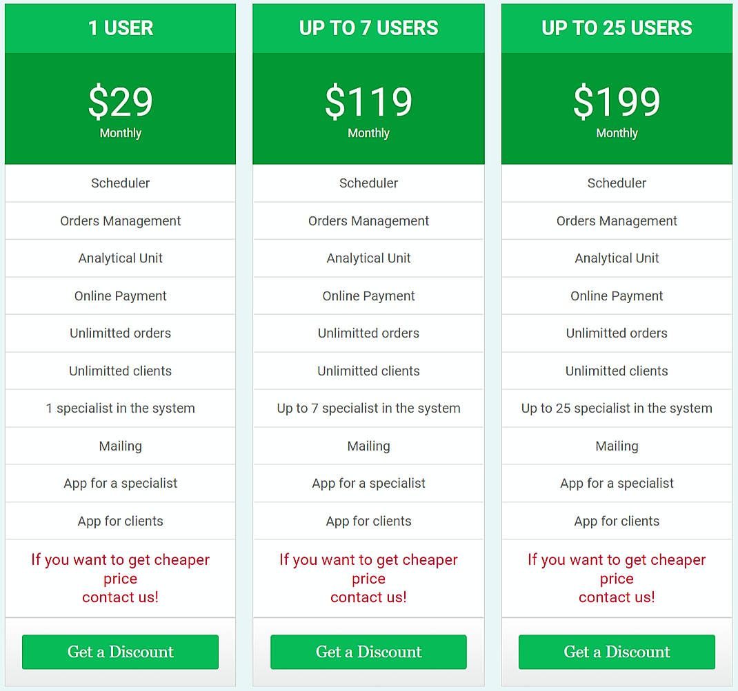 Pricing screenshot