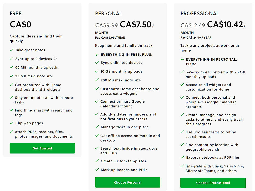 Pricing screenshot