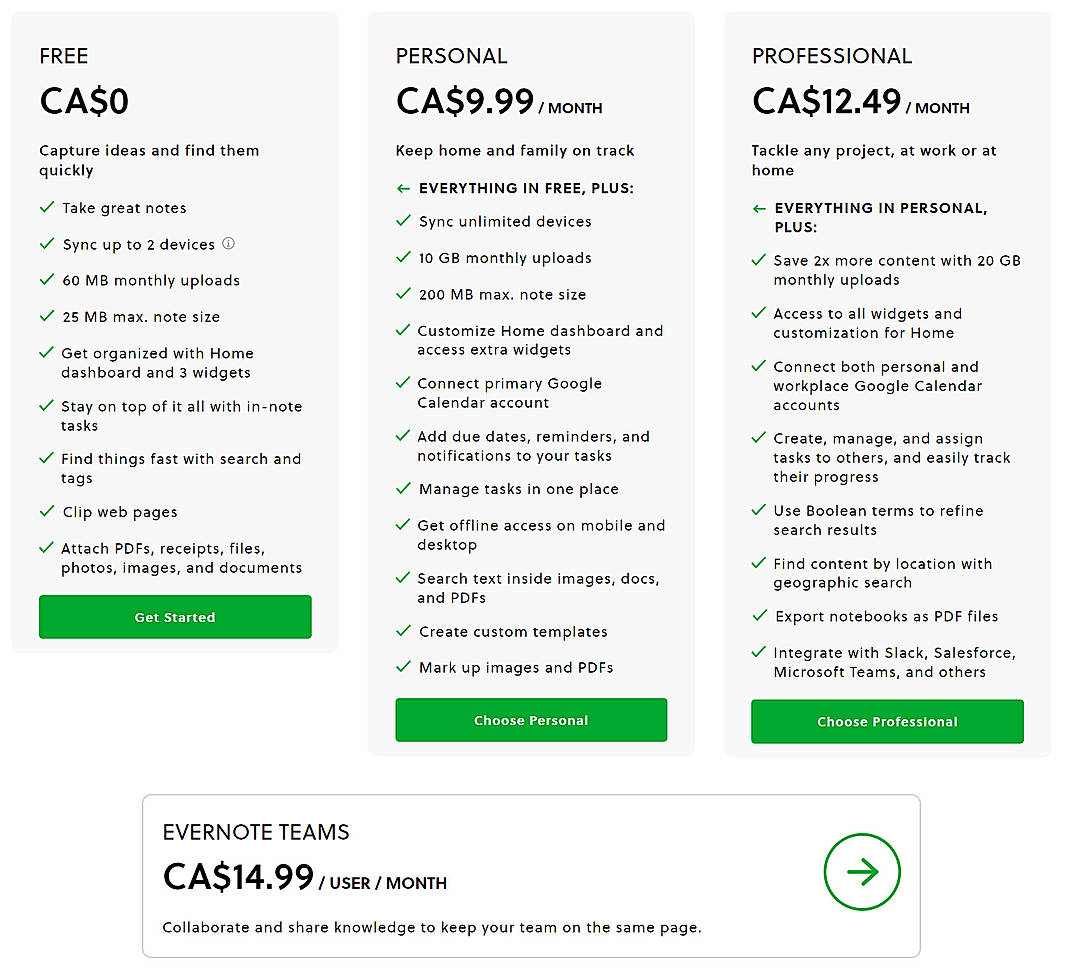 Pricing screenshot
