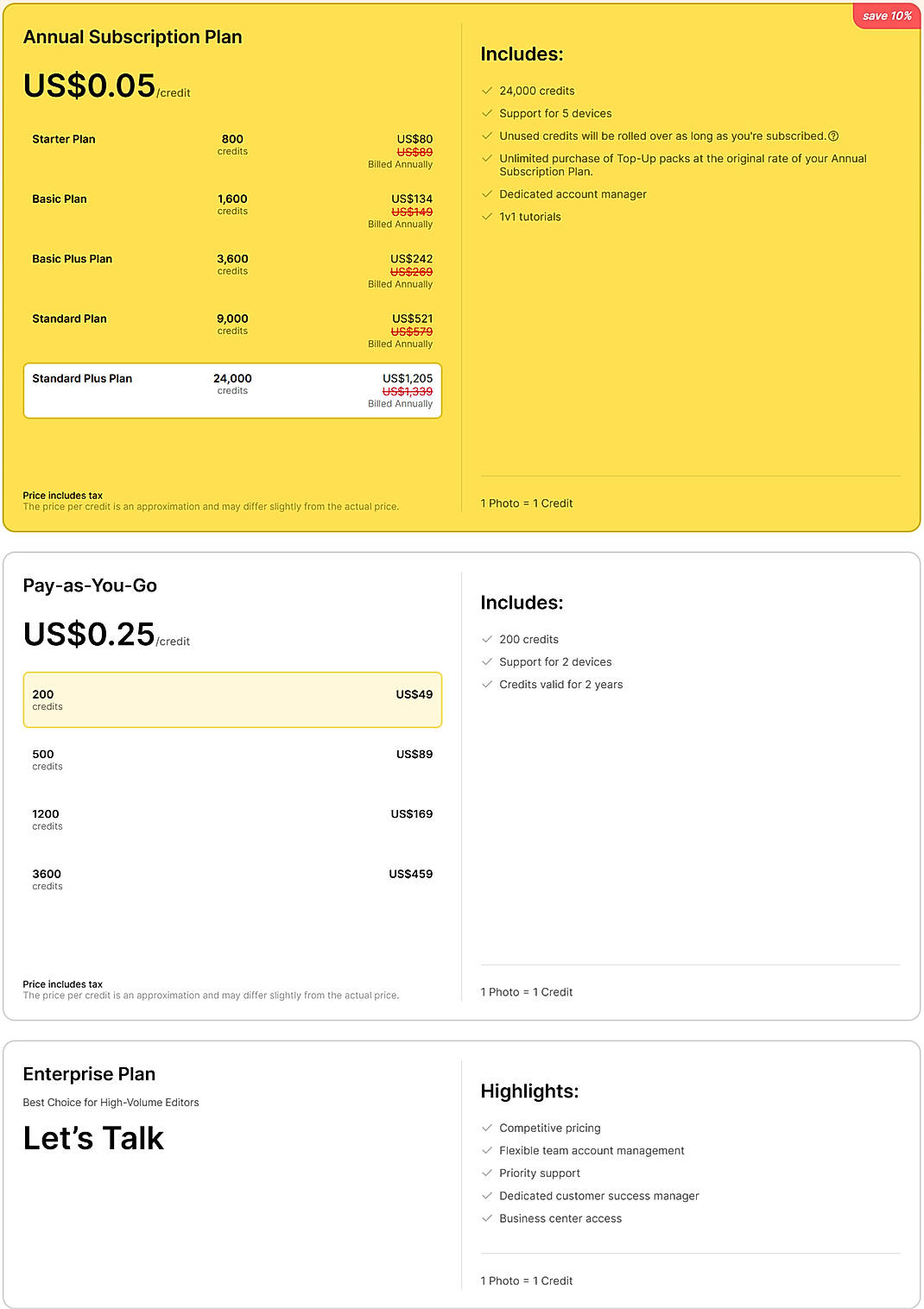 Pricing screenshot