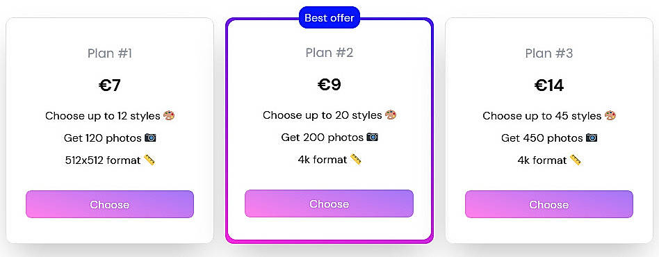 Pricing screenshot