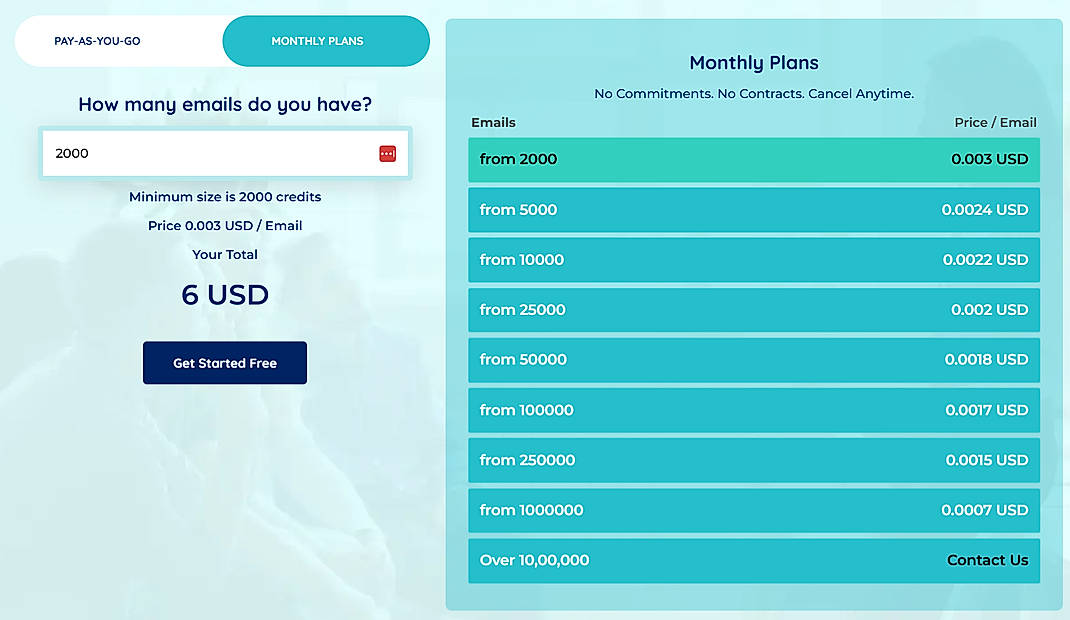 Pricing screenshot