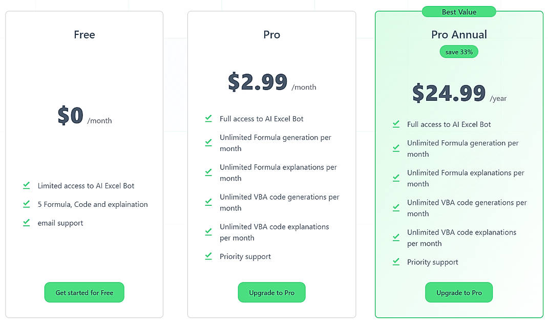 Pricing screenshot