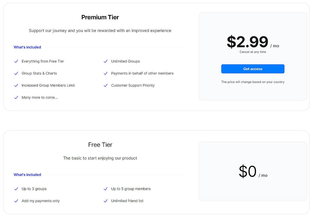 Pricing screenshot