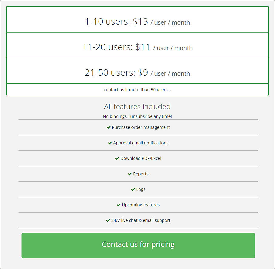 Pricing screenshot