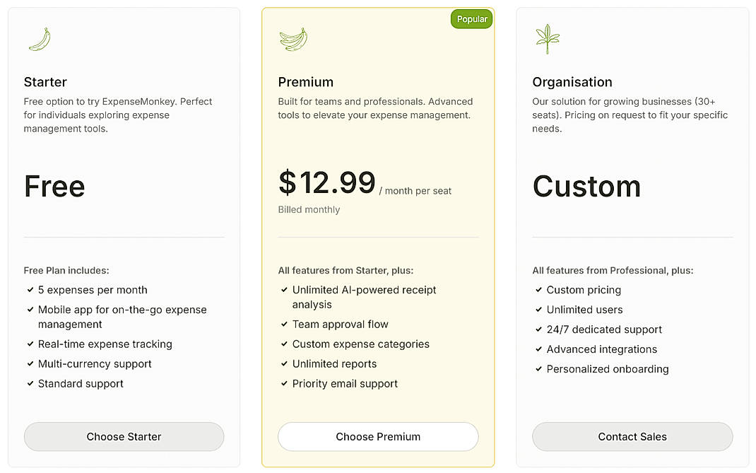 Pricing screenshot