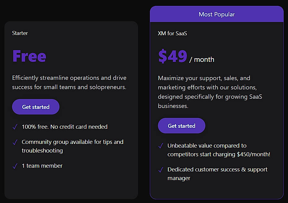 Pricing screenshot