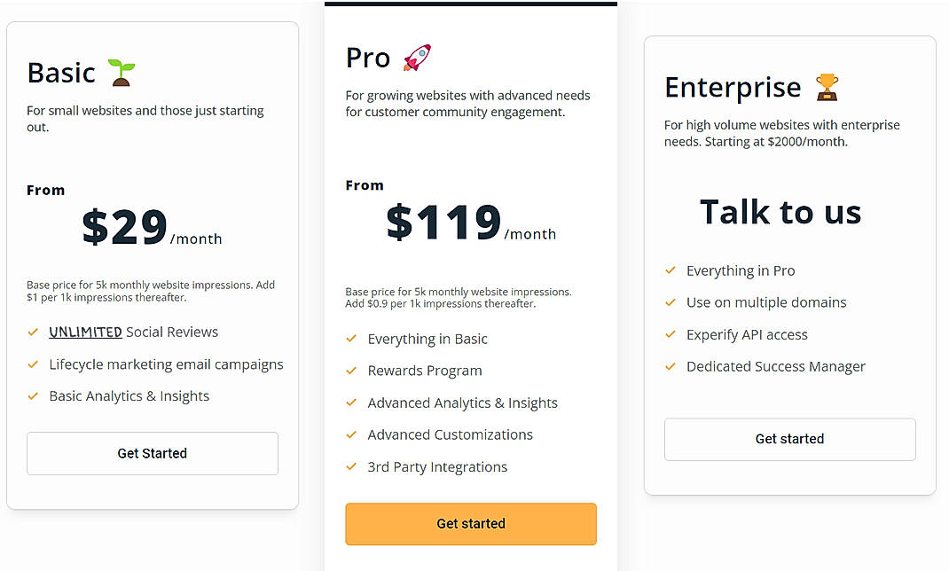Pricing screenshot