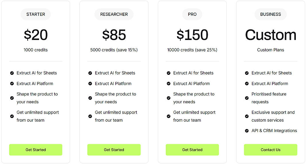 Pricing screenshot