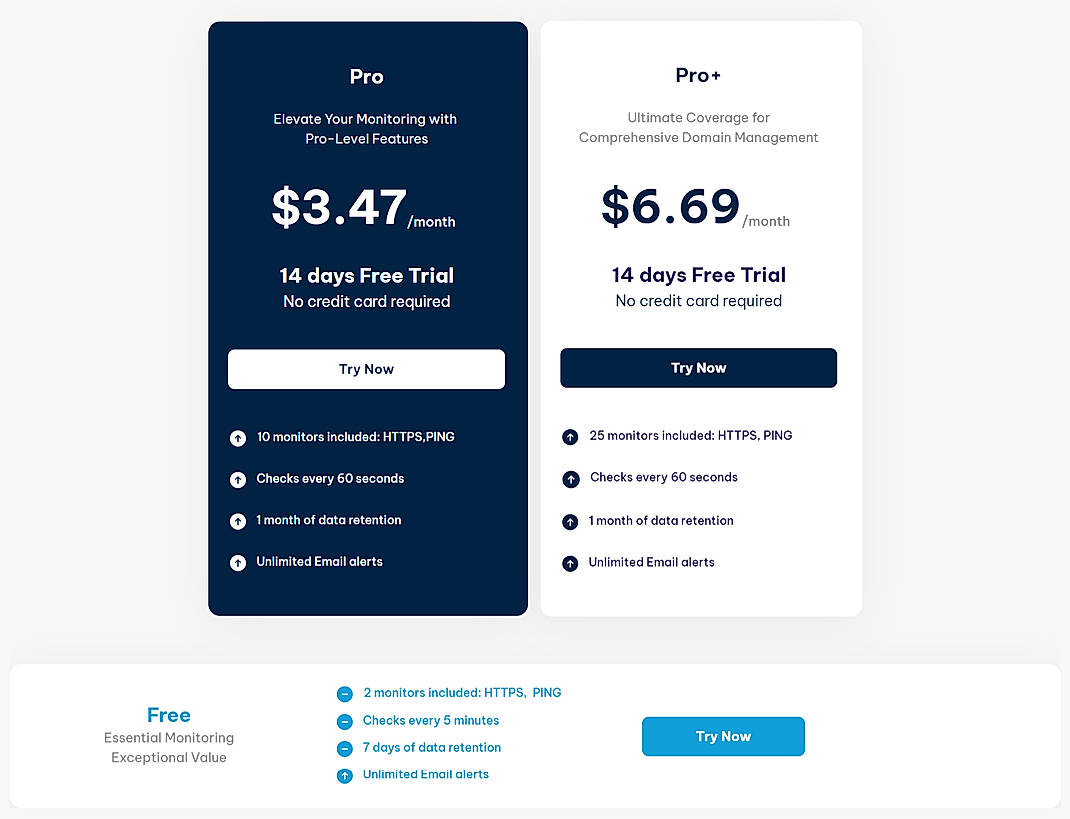 Pricing screenshot