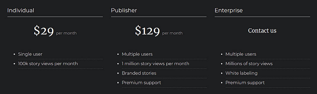 Pricing screenshot