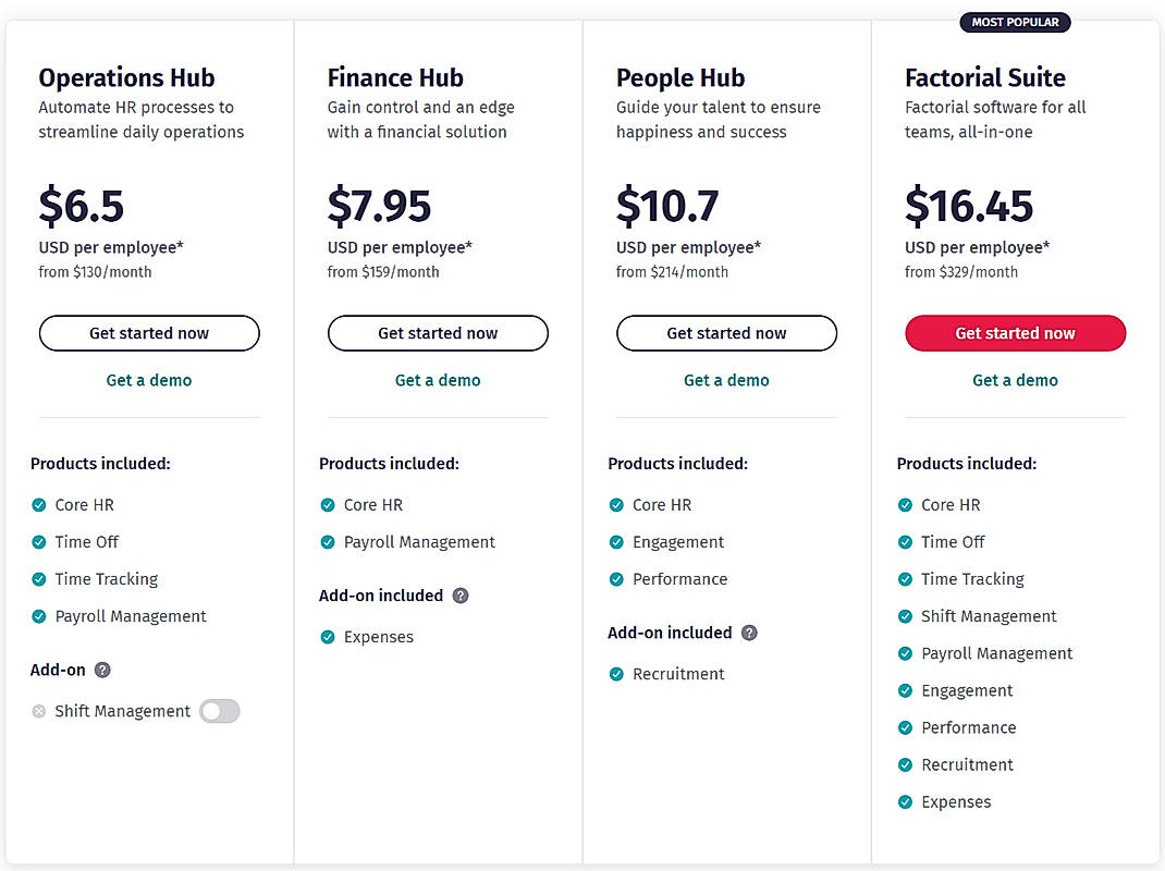 Pricing screenshot