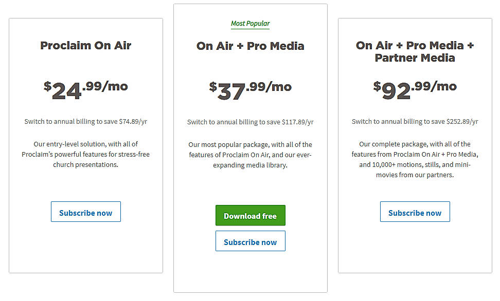 Pricing screenshot