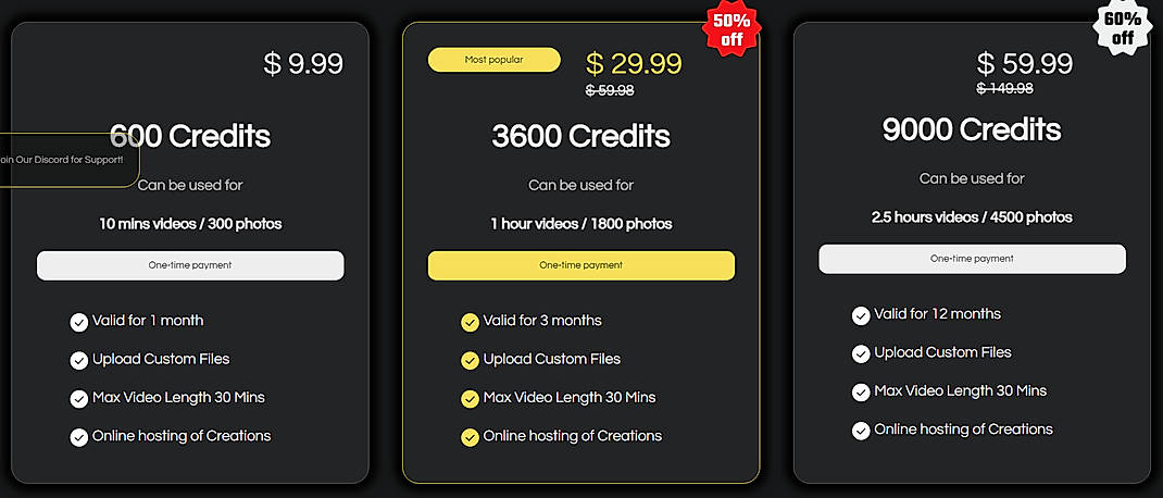 Pricing screenshot