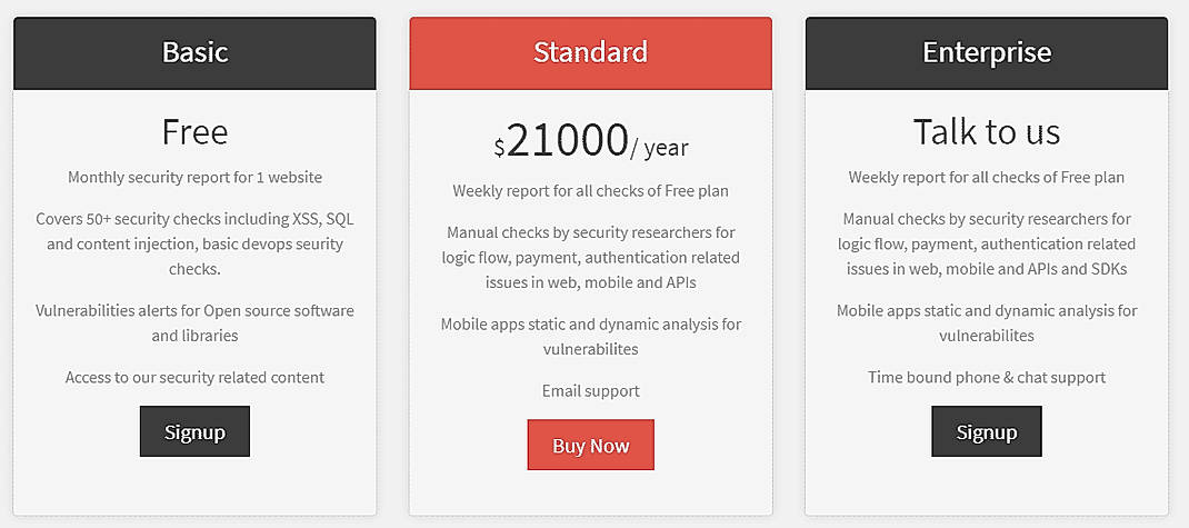 Pricing screenshot