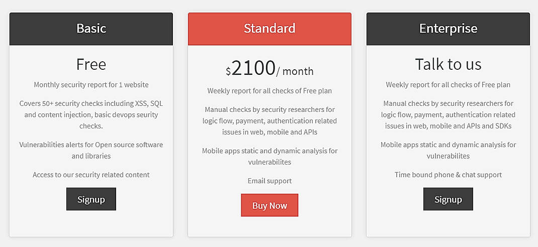 Pricing screenshot