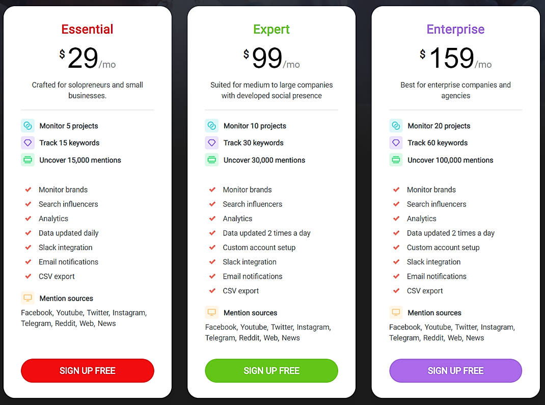 Pricing screenshot