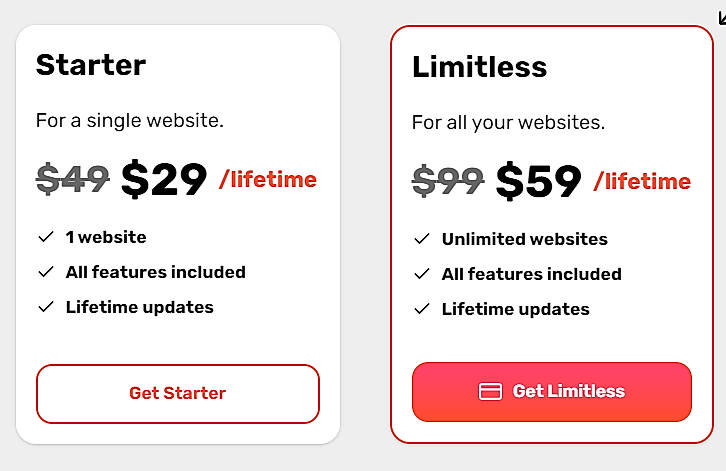 Pricing screenshot