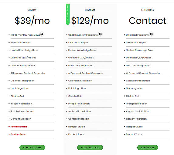 Pricing screenshot