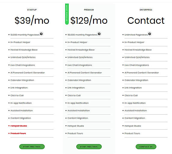 Pricing screenshot