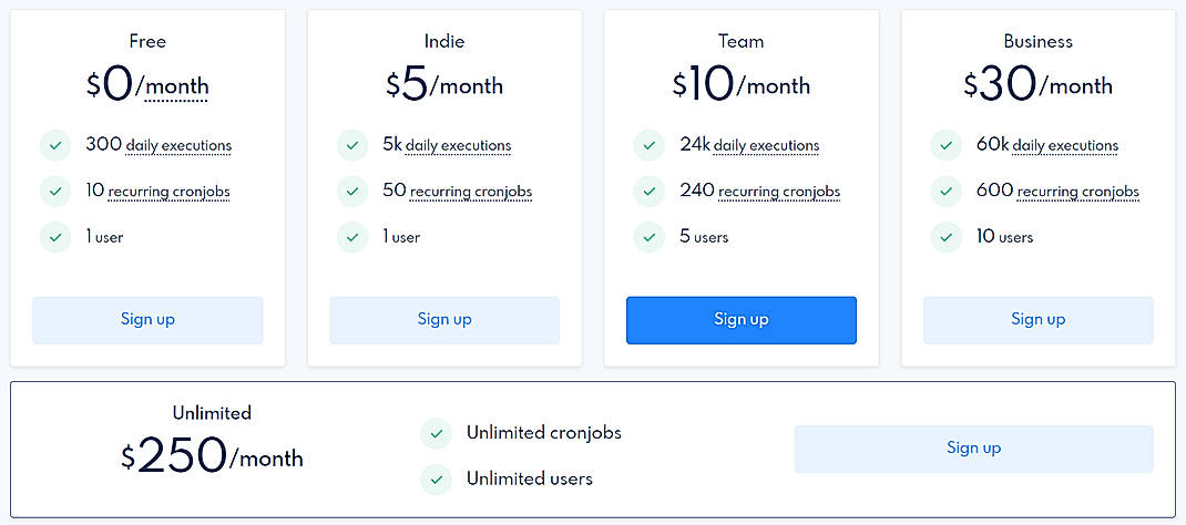 Pricing screenshot