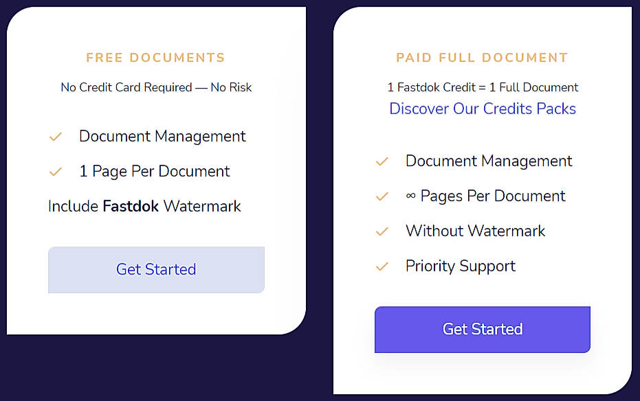 Pricing screenshot