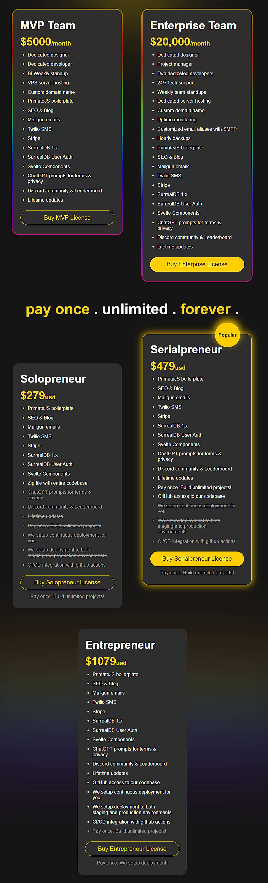 Pricing screenshot