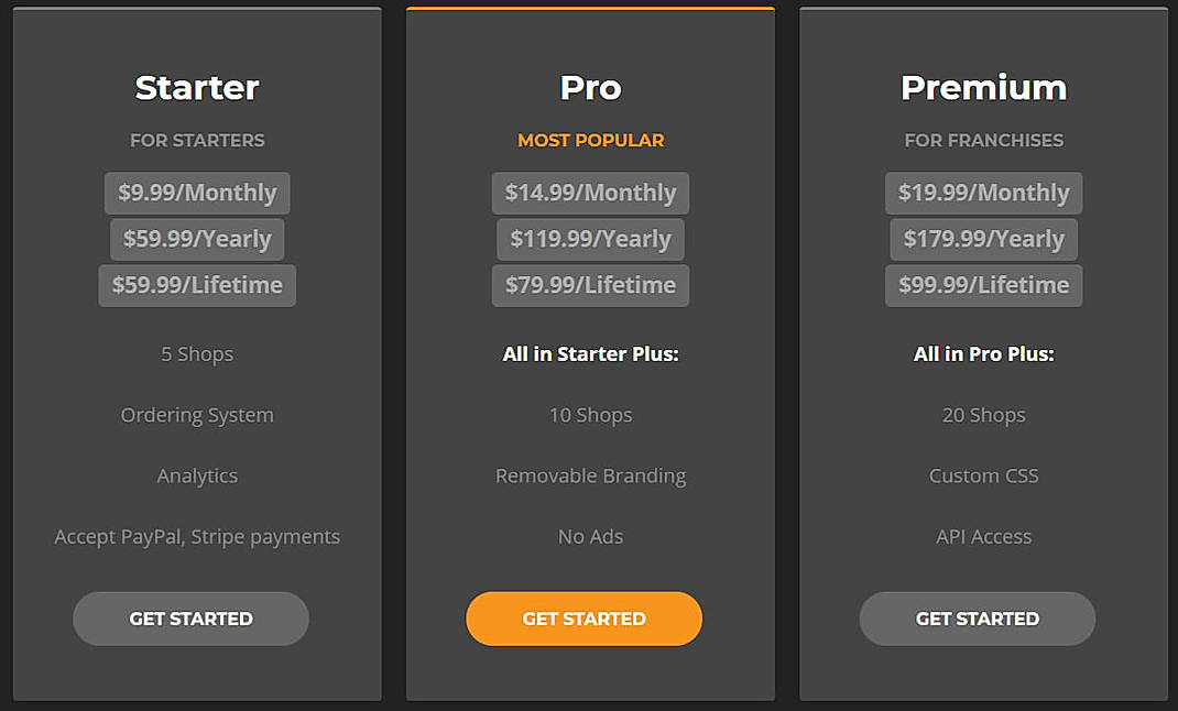Pricing screenshot