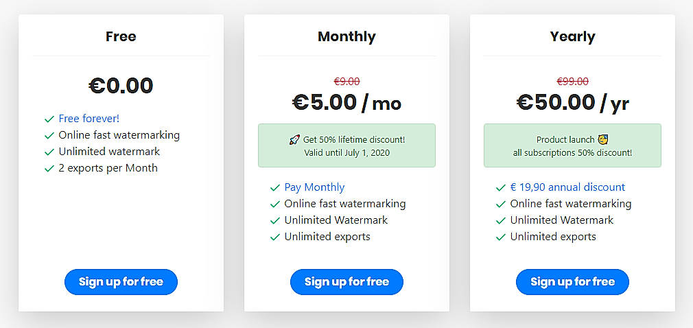 Pricing screenshot