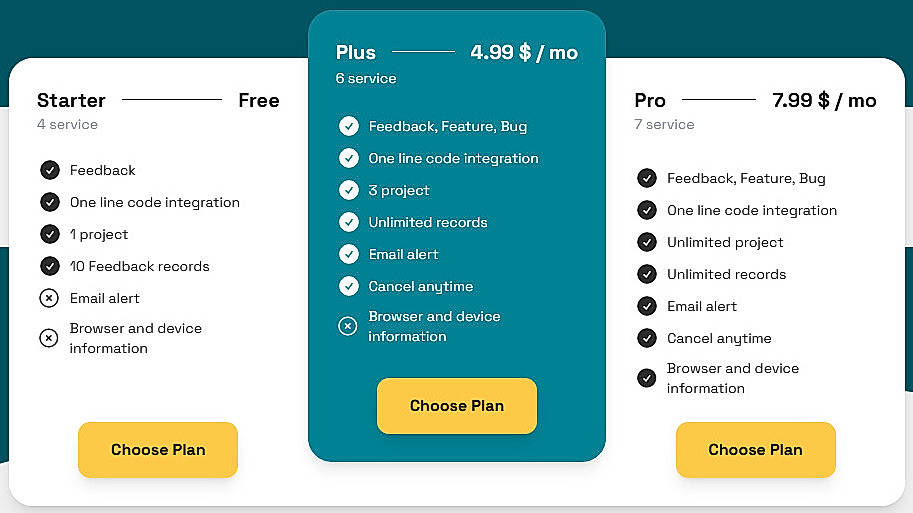 Pricing screenshot