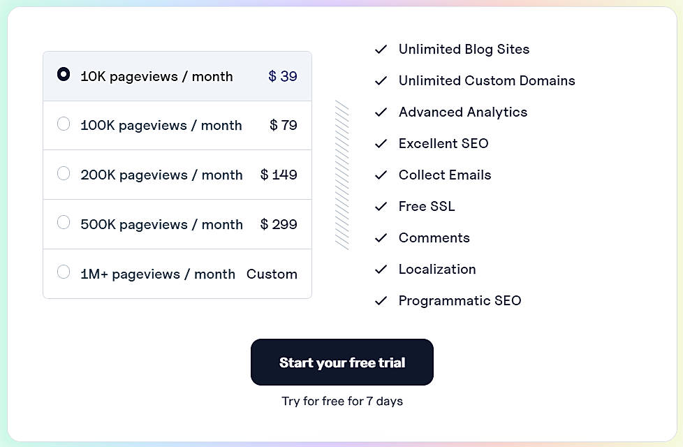 Pricing screenshot