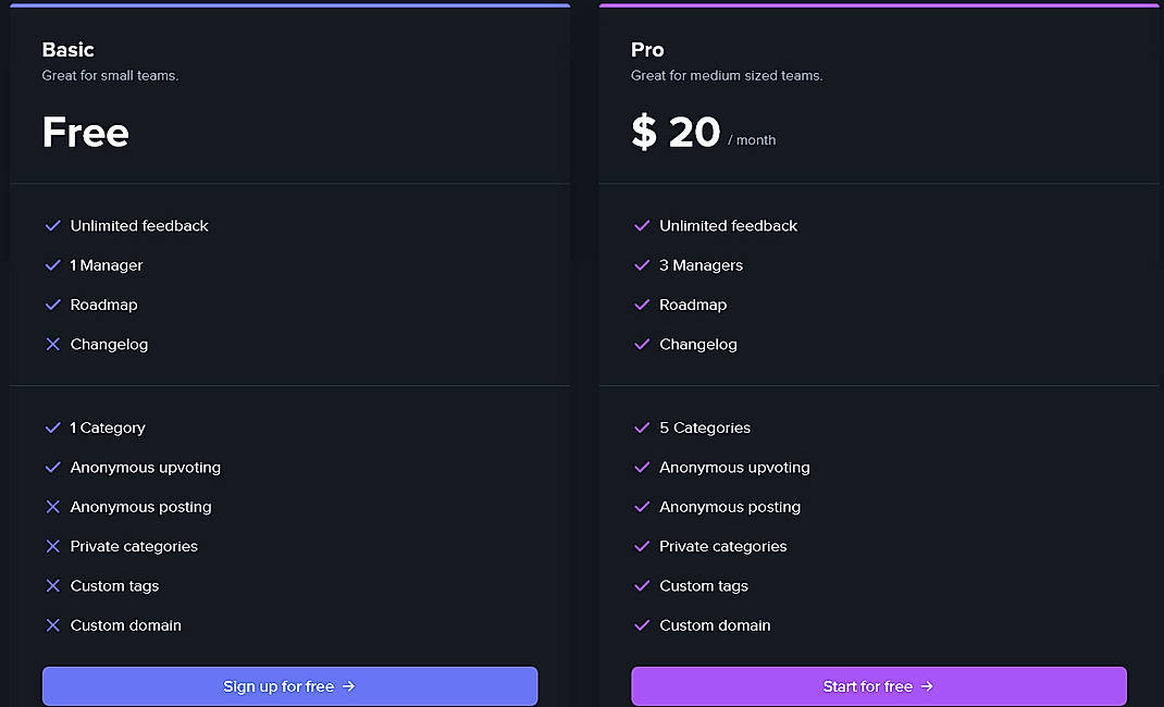 Pricing screenshot