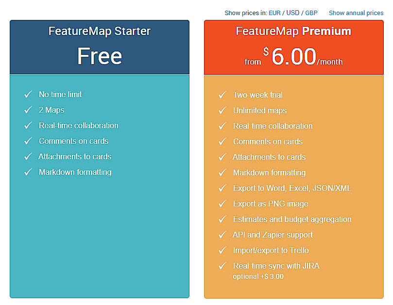 Pricing screenshot